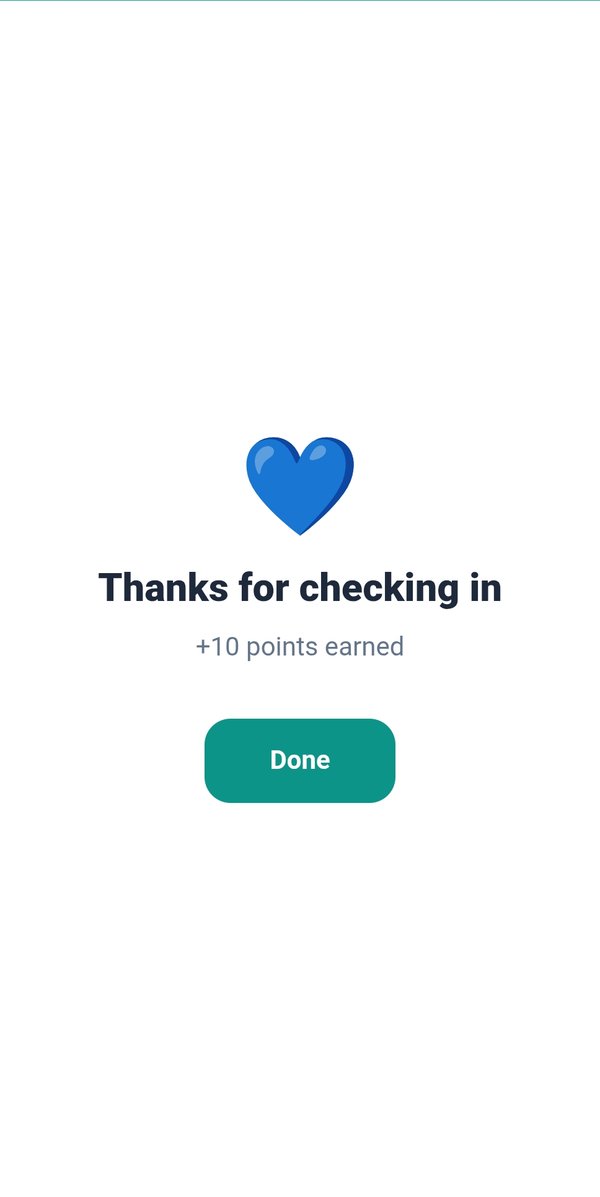 Check-in confirmation screen showing Thanks for checking in and ten points earned